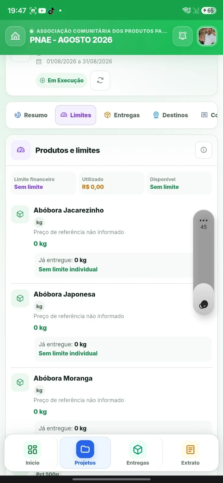 Interface mobile do SGC